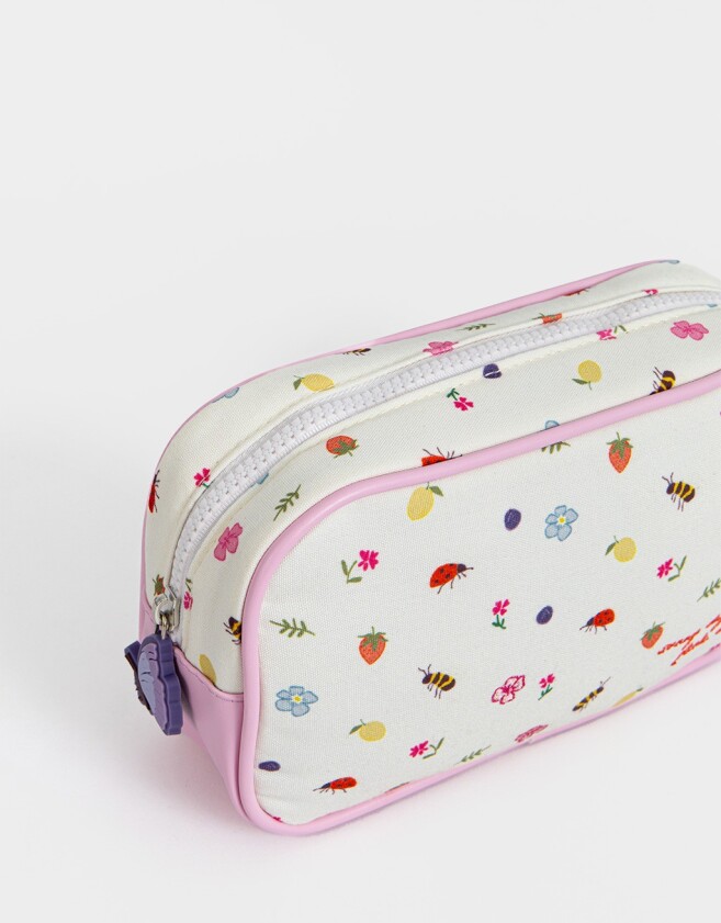 Cartucheras PU Cartuchera De Pu Estampada Y Bordada Con Bolsillo - Blanco Crema