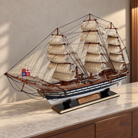 Barco Decorativo Amerigo Vespucci con Base - Largo 90cm / Altura 55 cm Barco Decorativo Amerigo Vespucci con Base - Largo 90cm / Altura 55 cm