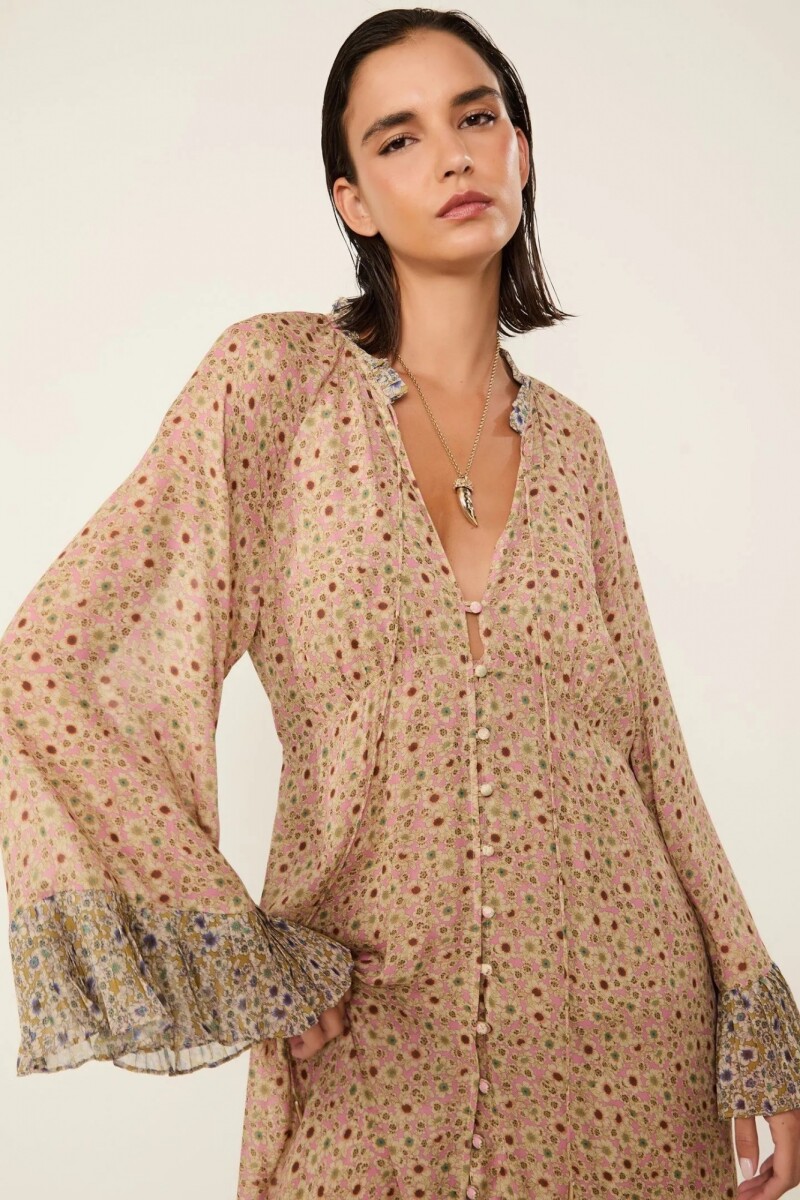 VESTIDO LARGO PLISADO Rosa