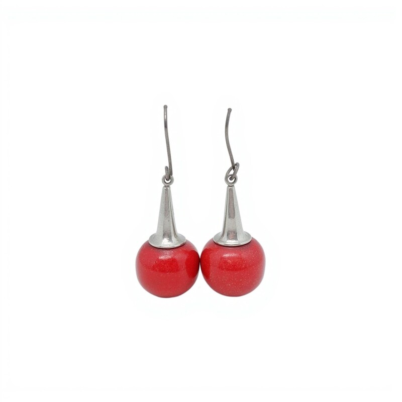 Caravanas Esfera-Plata 925-Piedra Coral rojo-CA3391 conpiedra