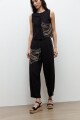 Pantalon barrel con aplique bordado negro