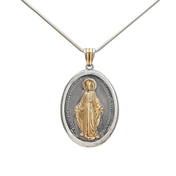 Dije Medalla oval Virgen Milagrosa -Plata y oro- Sin piedra- CP5066 sinpiedra