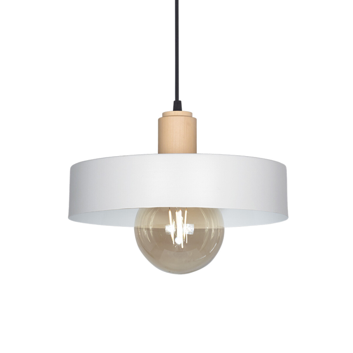 Colgante pantalla metal blanco y madera E27 Ø300mm - JU0386 