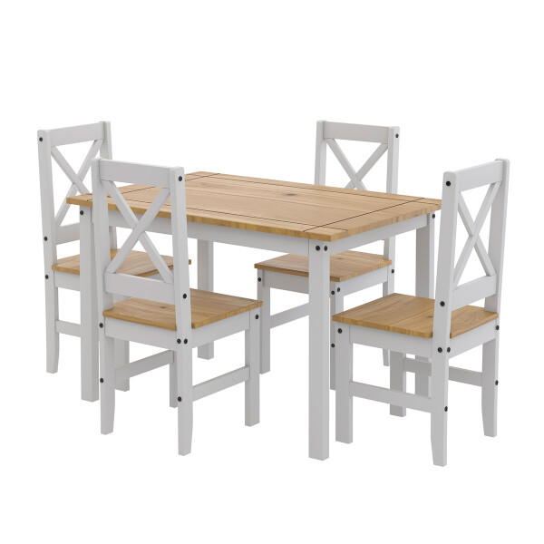 JUEGO DE COMEDOR + 4 SILLAS COLOR BLANCO/NATURAL Juego De Comedor + 4 Sillas Color Blanco/natural