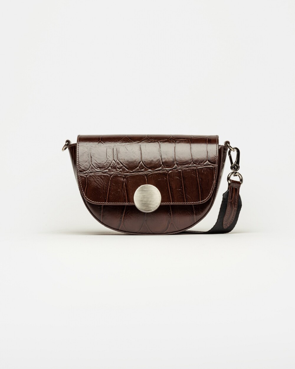 Bandolera The Circle en cuero croco Chocolate Niquel