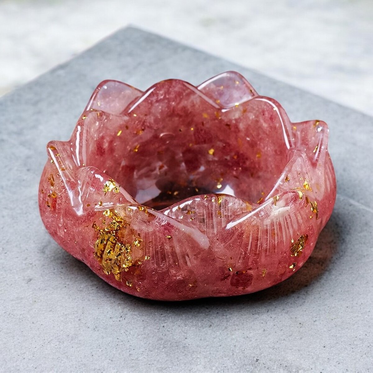 Portavela Flor De Loto En Piedra - Rosa Obscuro 