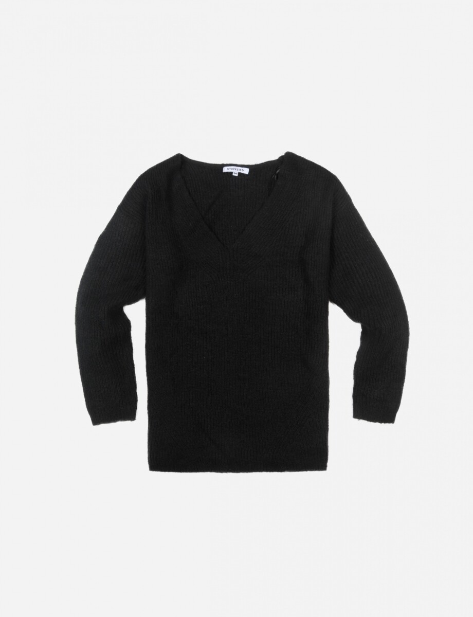 Sweater escote en V manga larga - NEGRO 