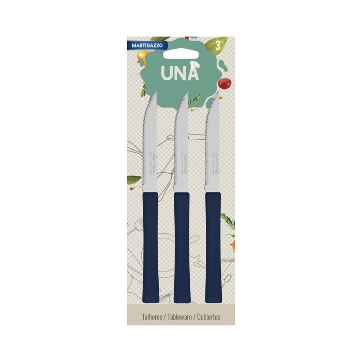 UNA Set 3 Cuchillos M.Plastico Azul 83335/28 