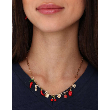 Collar Corto Con Dijes De Vidrio Dorado