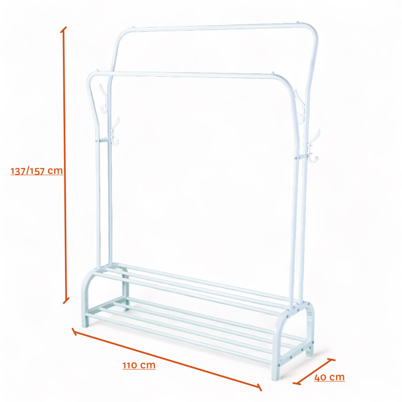 Perchero Organizador Metal Doble Con Zapatera Doble Blanco
