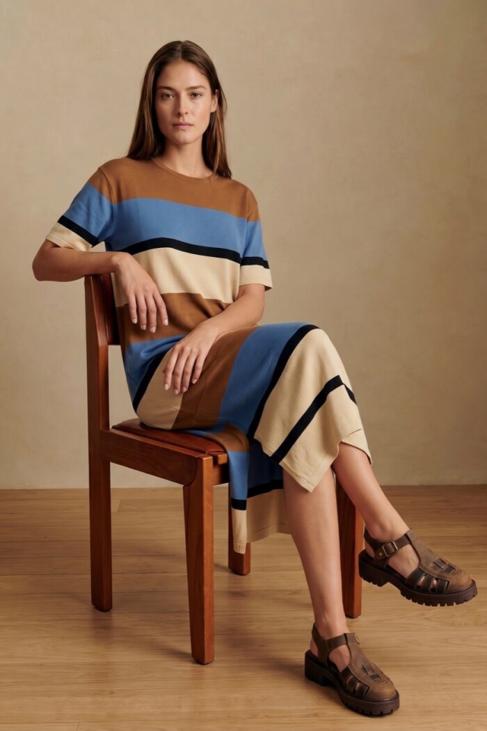 Vestido Tejido A Rayas Ceruleo
