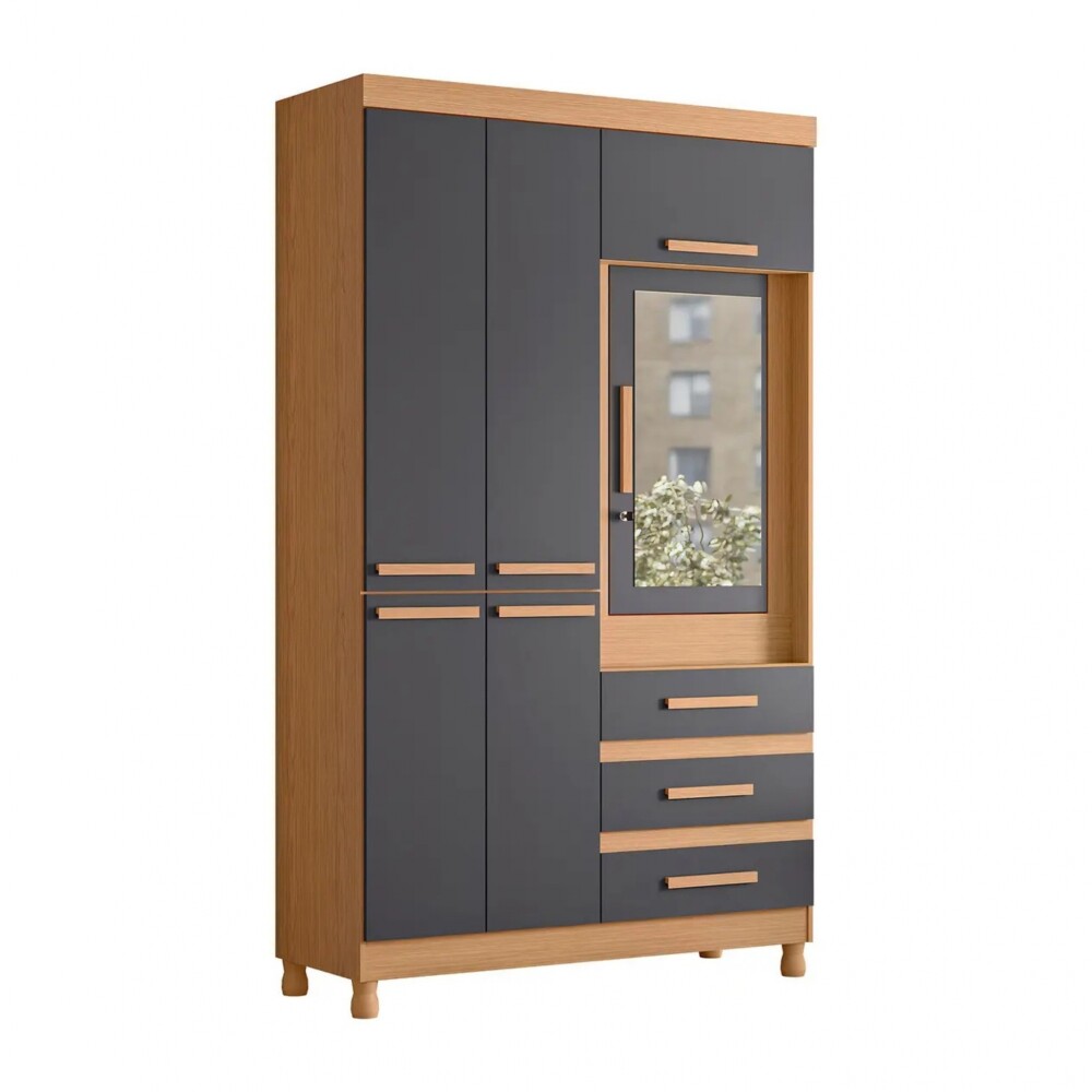 Ropero con Espejo 6 puertas 3 Caj - Fusión Infinite Negro