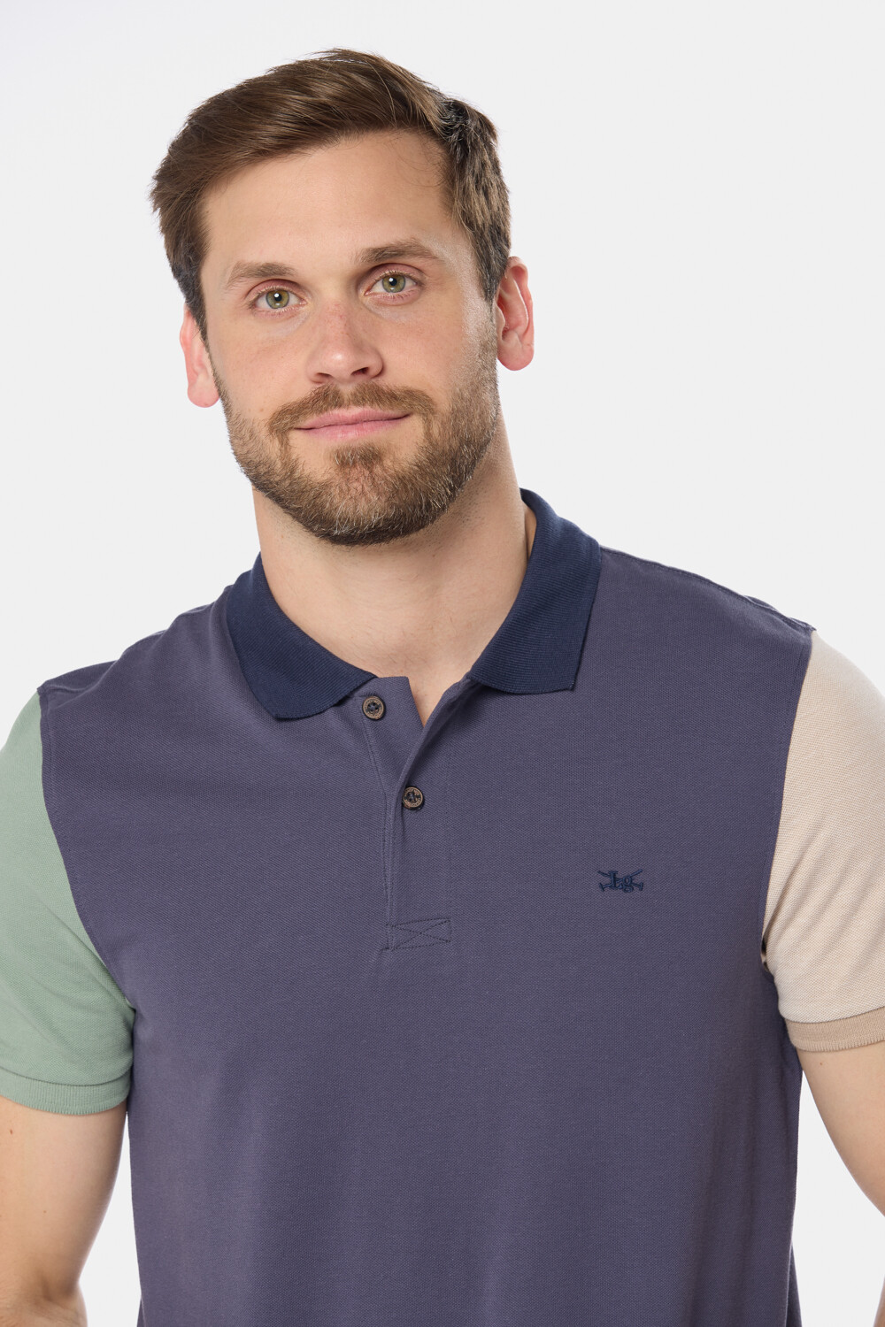 REMERA POLO COMBINADA PIQUÉ Azul