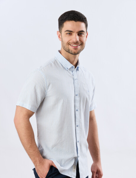 CAMISA RAYADA DE LINO Celeste