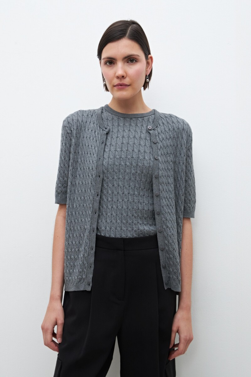 Cardigan manga corta con estructuras gris melange