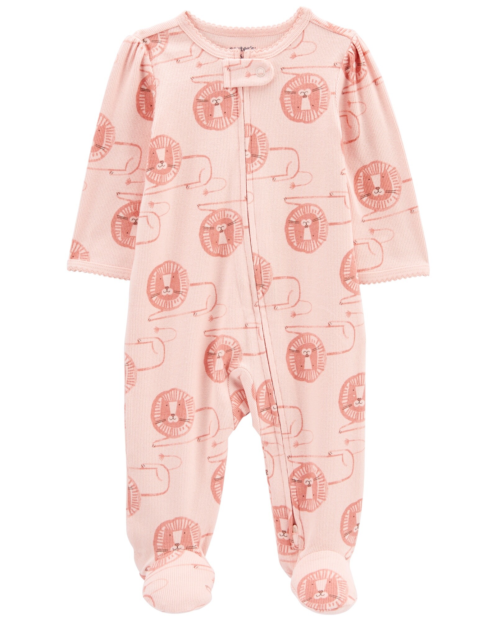 Pijama una pieza de algodón texturado, con pie, diseño león Sin color
