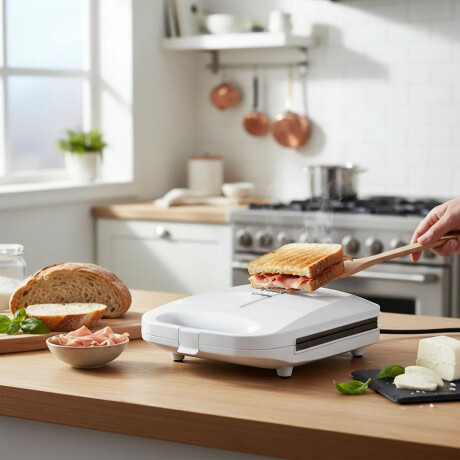 Sandwichera Eléctrica 4 Panes Antiadherente Alta Potencia Blanco