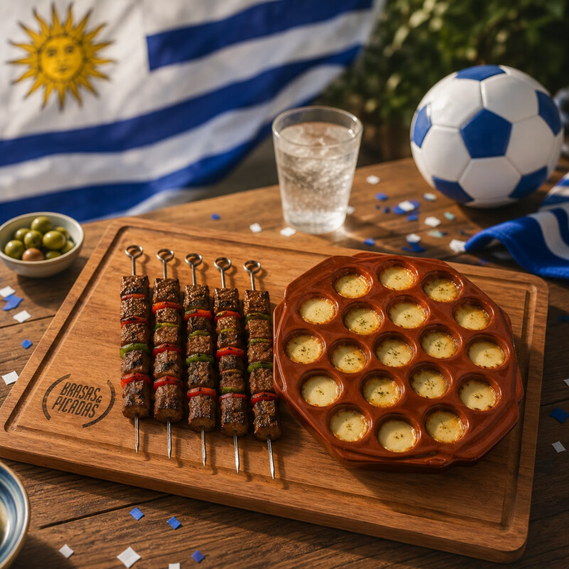 Combo Valverde Provolonera de Cerámica, Set 6 Pinchos para Brochetas y Tabla en Cedro Combo Valverde Provolonera de Cerámica, Set 6 Pinchos para Brochetas y Tabla en Cedro
