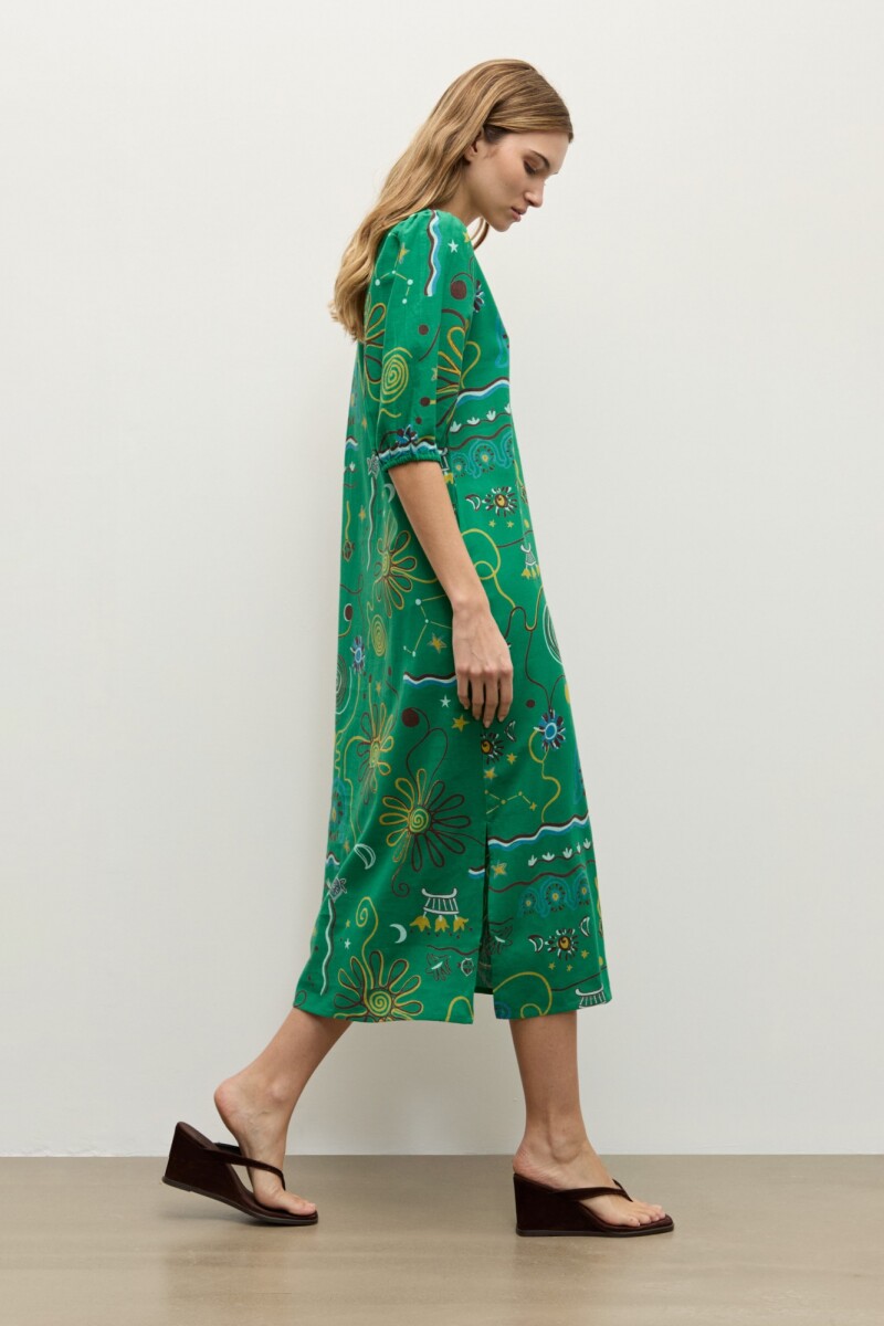 Maxi vestido estampa Étnica verde