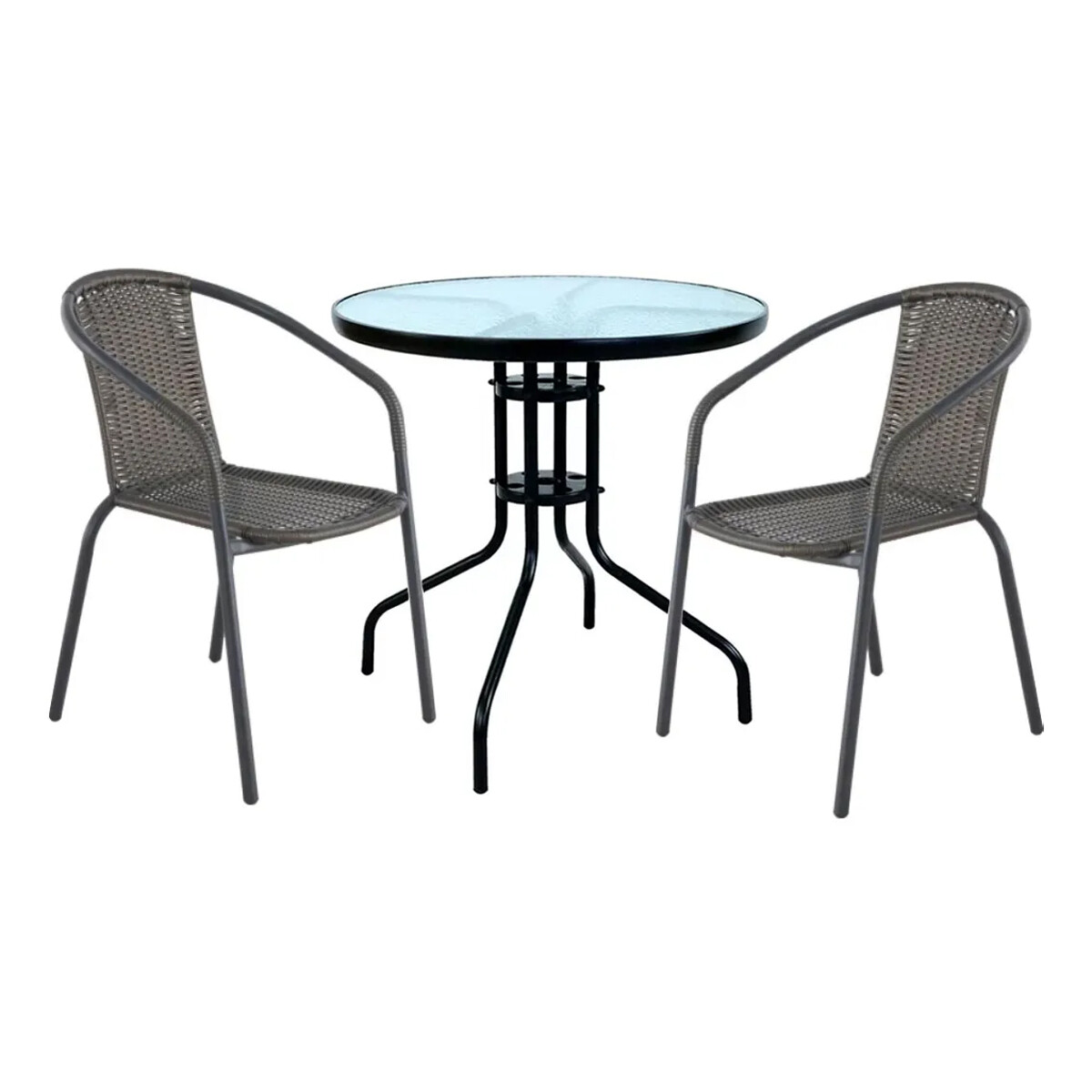 Juego De Jardín Sillas De Ratan Mesa De Vidrio Estructura Marrón Oscuro 