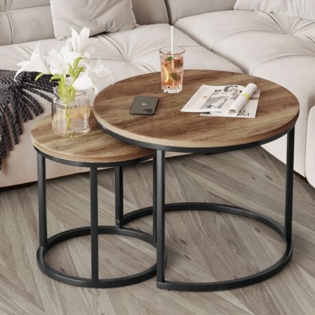 Set 2 mesas auxiliares ratonas tipo nido Doncaster Negro/madera