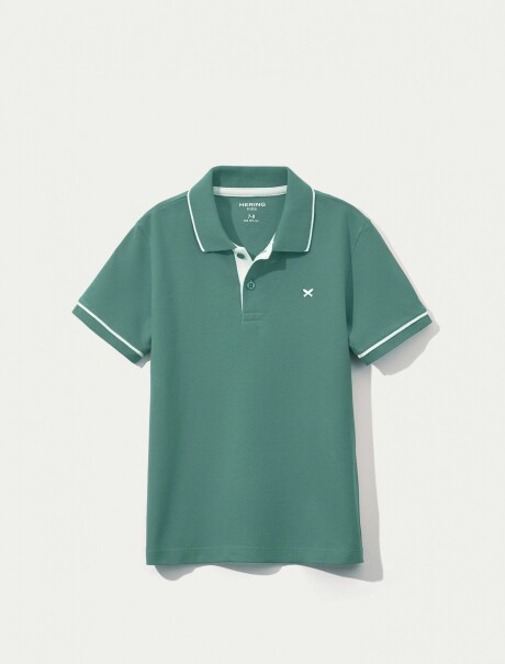 CAMISETA INFANTIL CON CUELLO Y BORDADO VERDE
