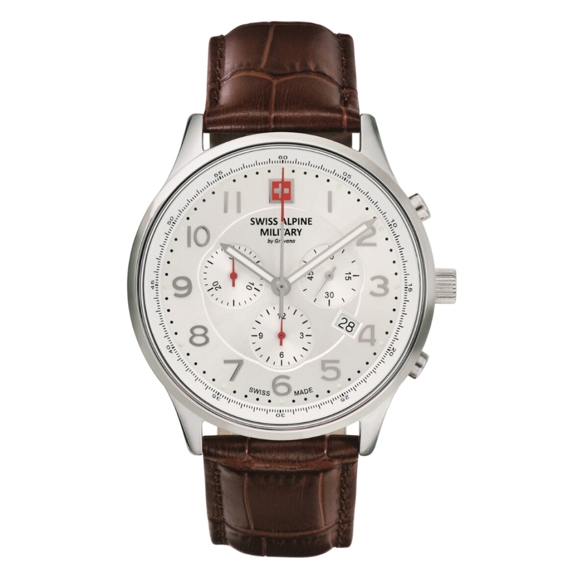 Reloj Swiss Alpine Military Skymaster 7084.9532 para hombre con correa de cuero - Plateado 
