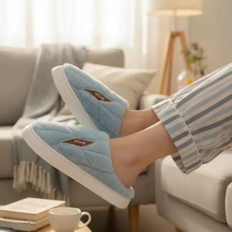 Set Invierno Pantuflas Unisex + Calienta Cama 1 Plaza HTS Celeste