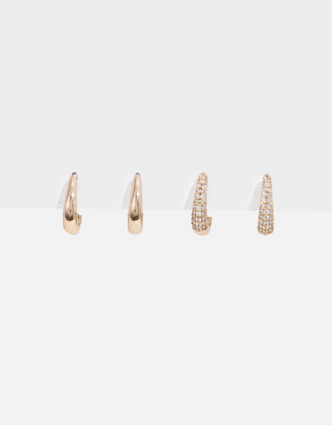 Aros Argollas Set Strass Set De Argollas Con Cubic - Dorado
