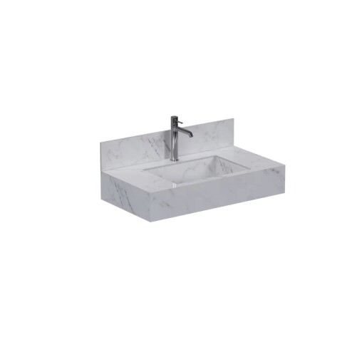 Mueble de baño suspendido de porcelanato Blanco Calacata Napoles 80 cm con bacha incorporada Mueble De Baño Suspendido De Porcelanato Blanco Calacata Napoles 80 Cm Con Bacha Incorporada