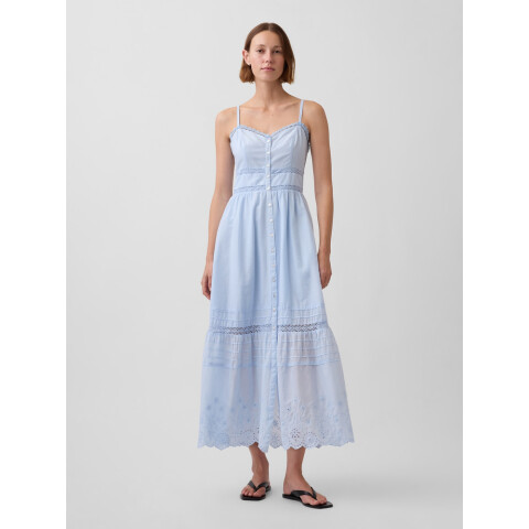 SL EMBRO BTTN FRONT MAXI DRESS CERULEAN BLUE 402