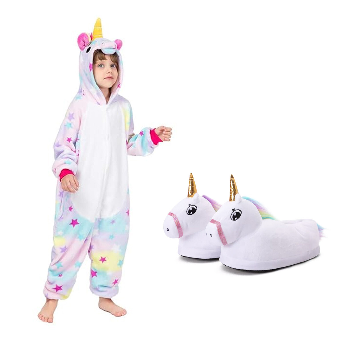Set Infantil con Pijama Entero + Pantuflas Diseño Unicornio - Multicolor/blanco 
