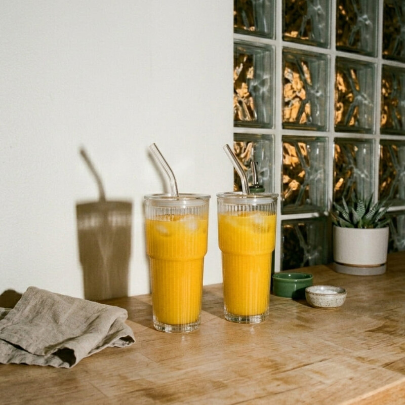 Vaso de vidrio con tapa y sorbito 600ml Vaso de vidrio con tapa y sorbito 600ml