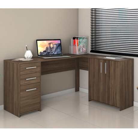 ESCRITORIO ESQUINERO MESA PARA PC LAPTOP COMPUTADORA 2 PUERTAS 2 CAJONES COLOR MADERA