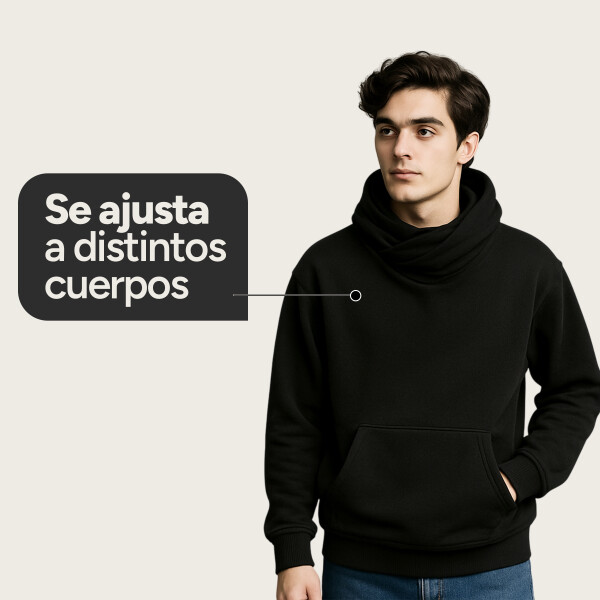 Canguro Buzo OverSize Capucha Cuello Frio Invierno Unisex Color Negro Talle L