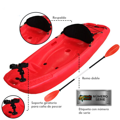 Bote Kayak Piraña Coast Good Boy Infantil + Remo + Porta Caña Rojo