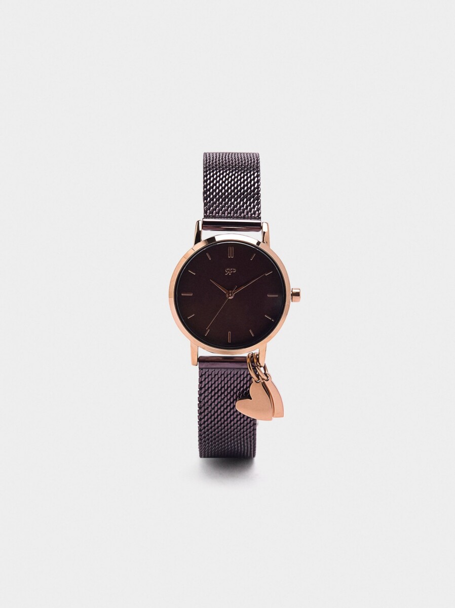Reloj Malla Metálica De Acero Con Charm - bicolor 