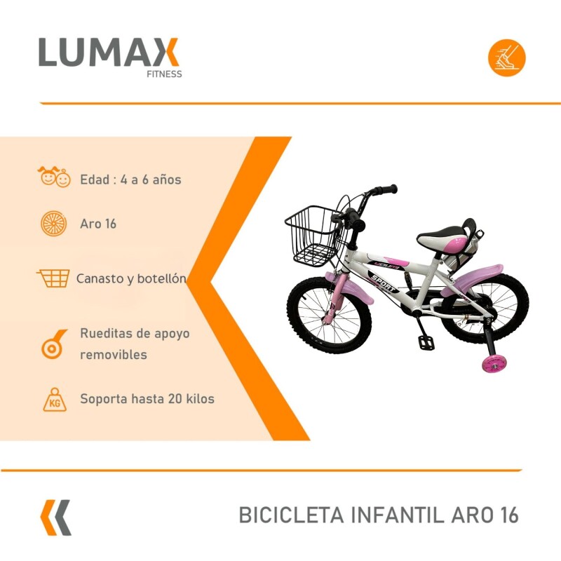 Bicicleta Urbana Infantil Rodada 16 Con Rueditas y canasto Rosa