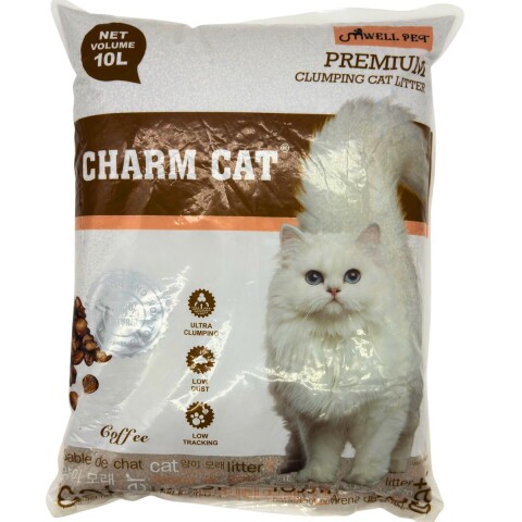 ARENA SANITARIA AGLOMERANTE CHARM CAT PREMIUM BAJO POLVO SIN OLORES 8 KG CAFE