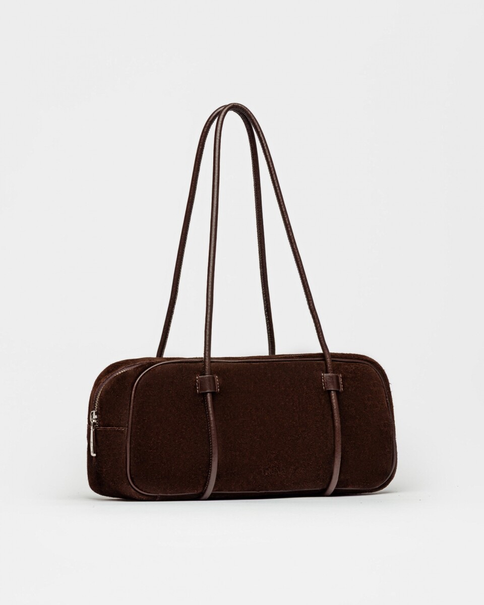 Cartera al hombro Horizon en cuero gamuza - Chocolate 