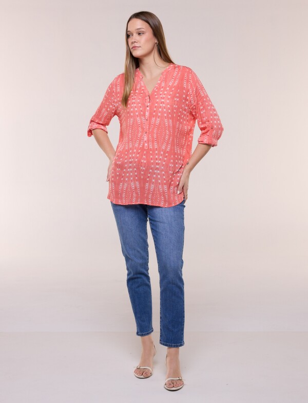 Blusa Estampada Con Escote En V Y Botones CORAL