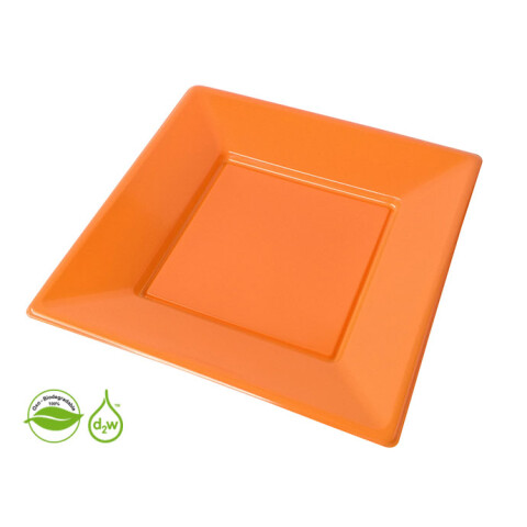 Plato Cuadrado Biodegradable x10 Und Naranja