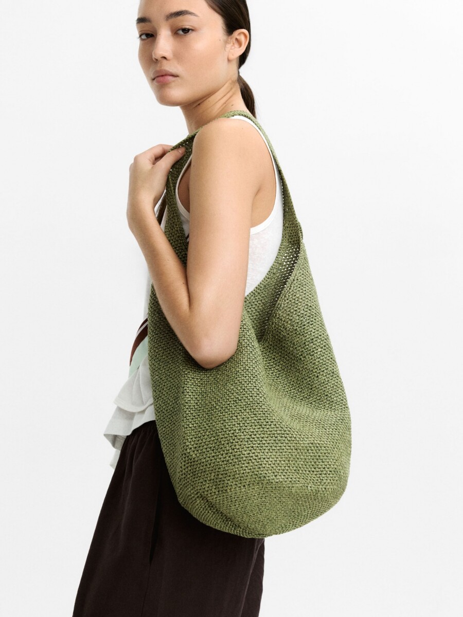 Bolso De Hombro Efecto Rafia Con Detalle Lateral caqui