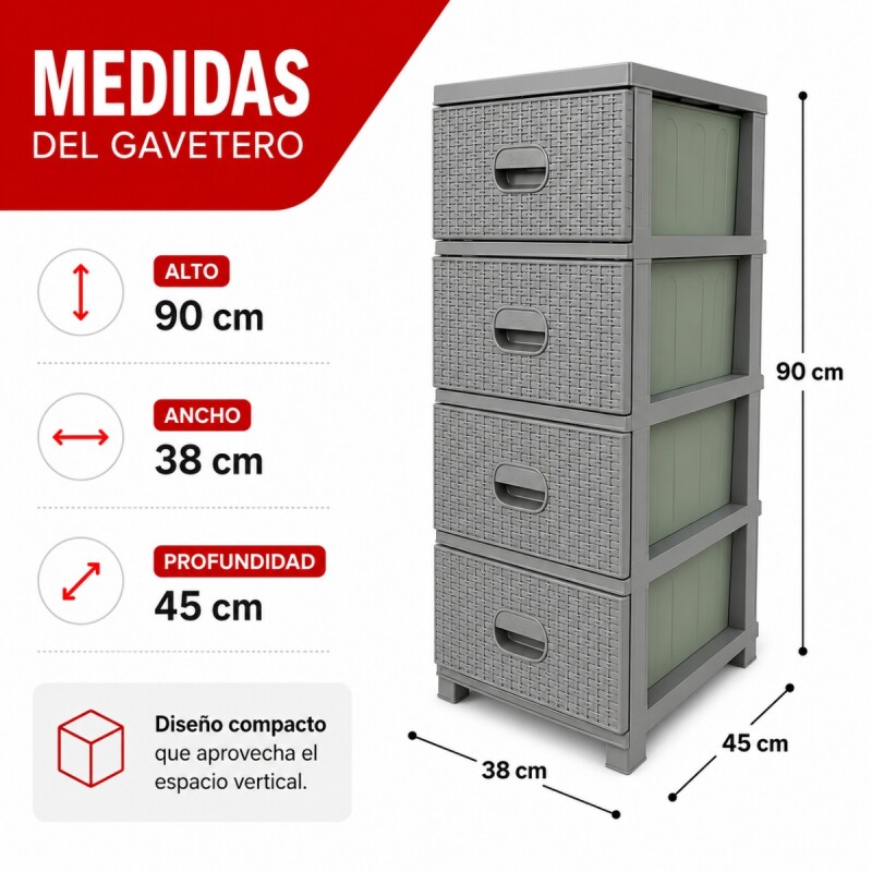 Gavetero cajonera simil ratán GRIS