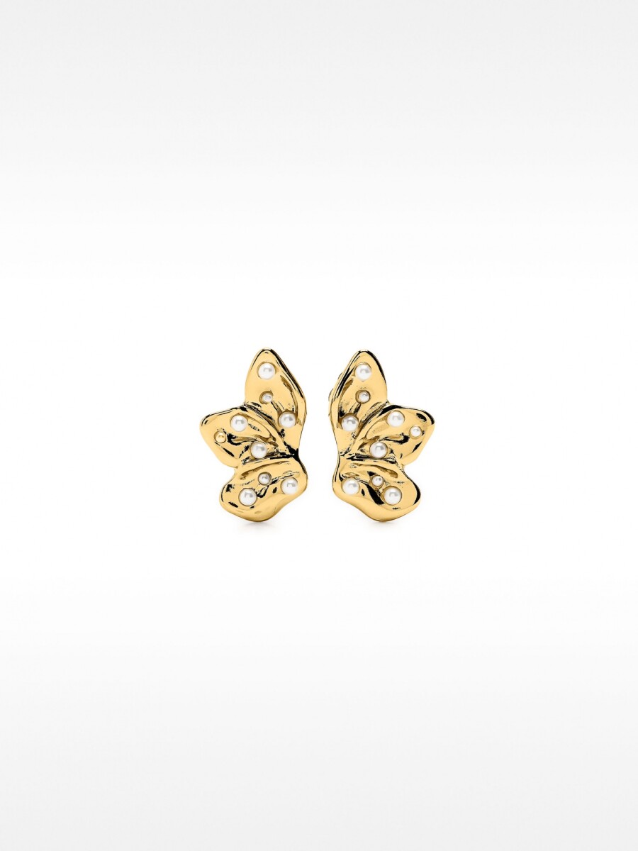 Pendientes Media Flor Con Perlas dorado