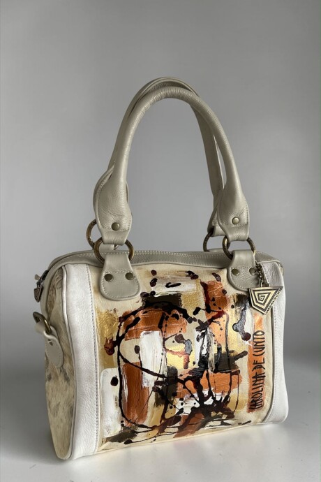 Bolso Kanda Off White Con Pelo Y Arte Pintado A Mano Bolso Kanda Off White Con Pelo Y Arte Pintado A Mano
