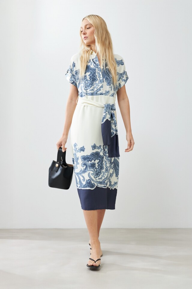 Vestido estampado manga corta azul