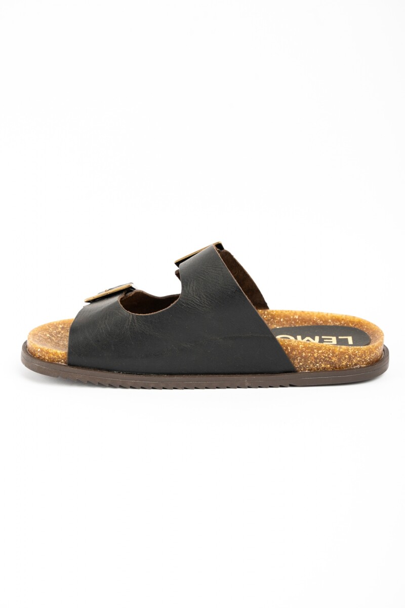 Sandalias De Cuero Doble Hebilla Chocolate