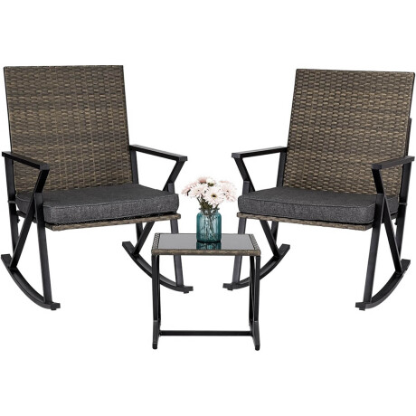Juego Jardín Set X3 Silla Mecedora Ratán + Mesa Patio Verde
