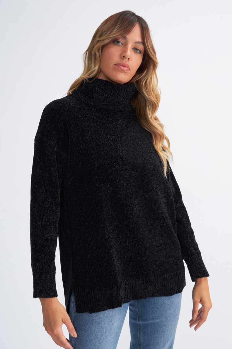 Sweater cuello alto de punto chenille - Negro 